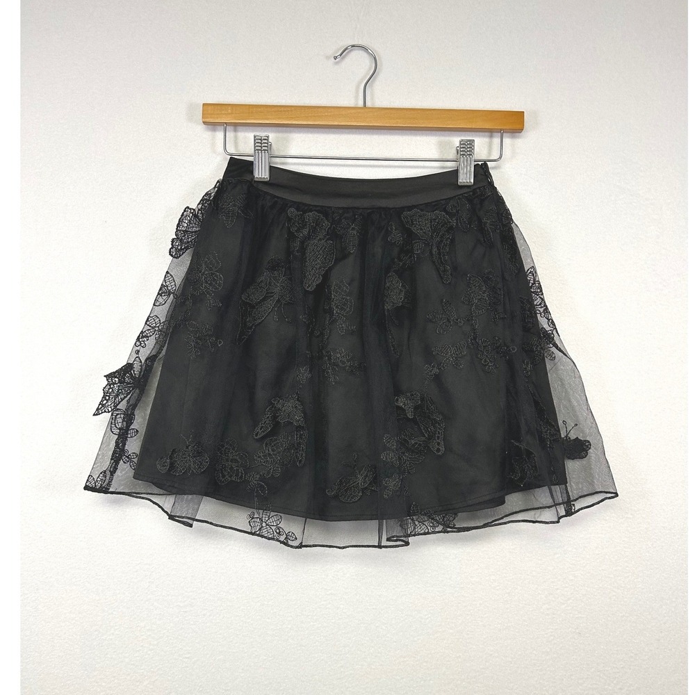 Goth Fairycore Current Mood Womens XXS Black Butterfly Mesh Tulle Mini Skirt